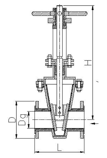 蝸輪襯膠閘板閥結構示意圖