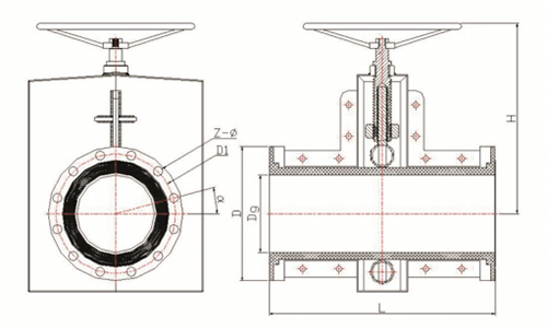 手動(dòng)大規(guī)格膠管閥結(jié)構(gòu)示意圖